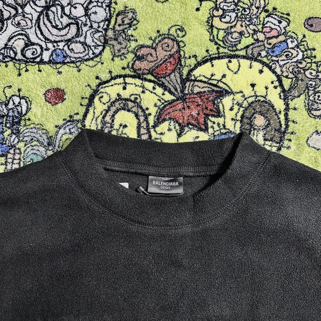 Balenciaga 巴黎世家 字母徽标刺绣摇粒绒圆领卫衣 长袖 秋冬 男女同款 黑色 697975TPVK51069