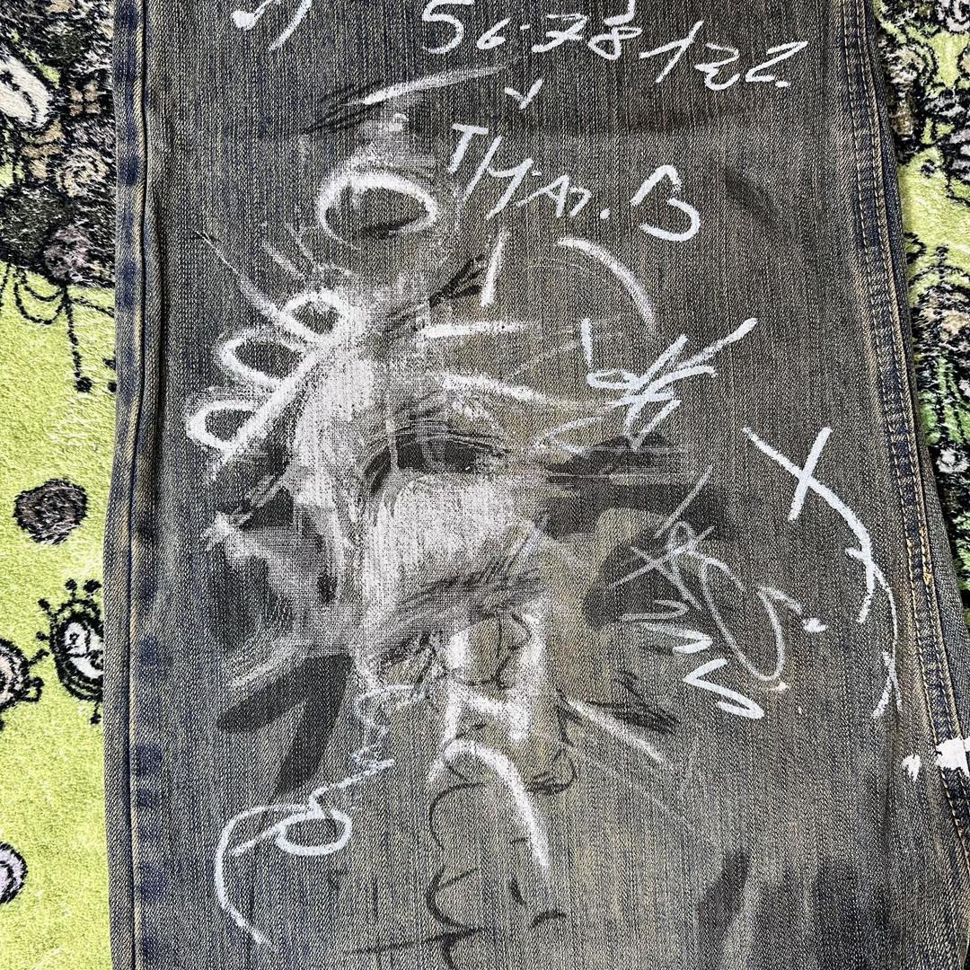 Balenciaga 巴黎世家 涂鸦手绘牛仔裤 长裤 蓝色 
