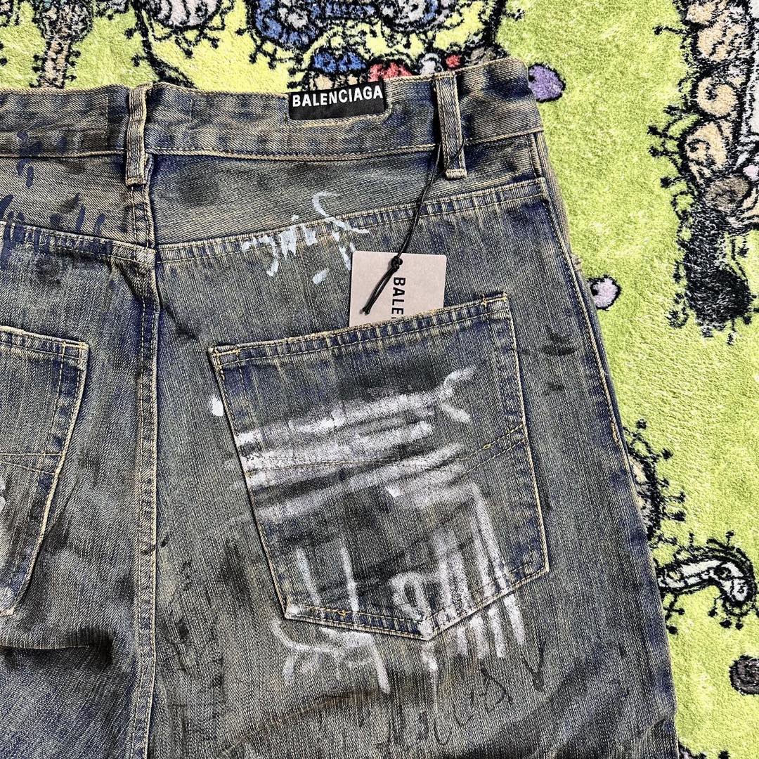 Balenciaga 巴黎世家 涂鸦手绘牛仔裤 长裤 蓝色 