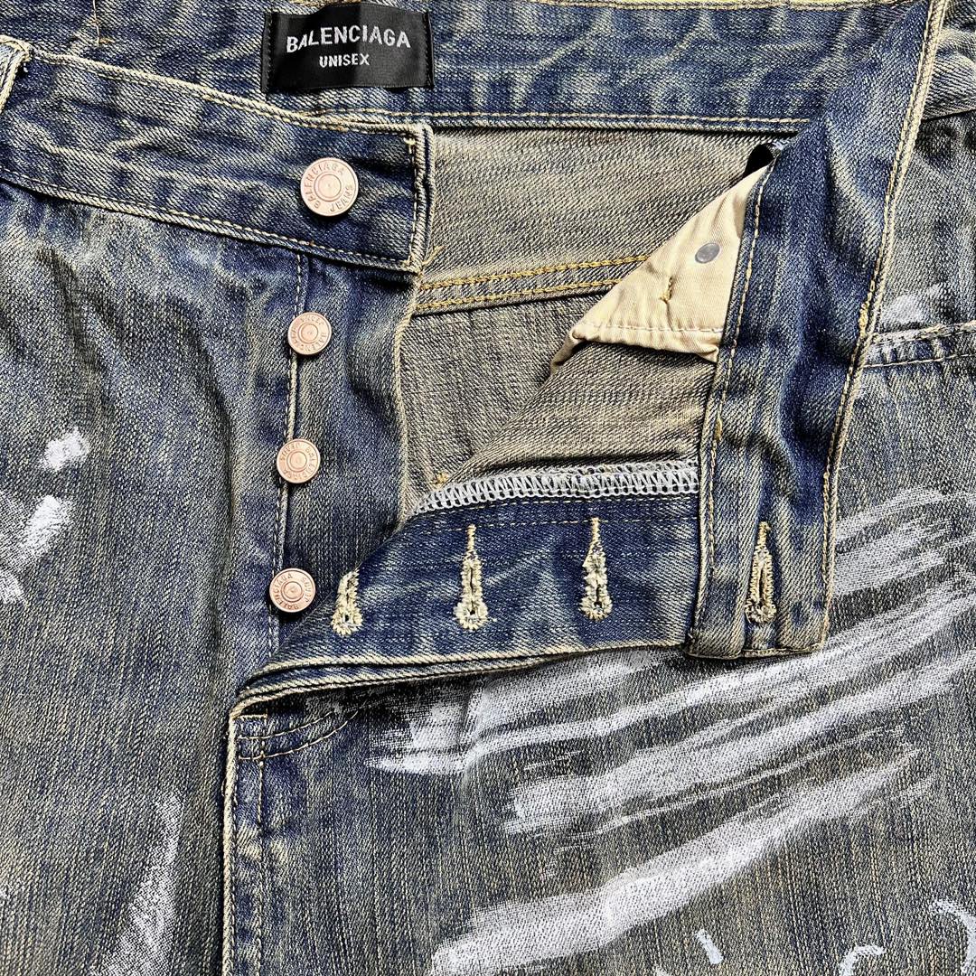 Balenciaga 巴黎世家 涂鸦手绘牛仔裤 长裤 蓝色 