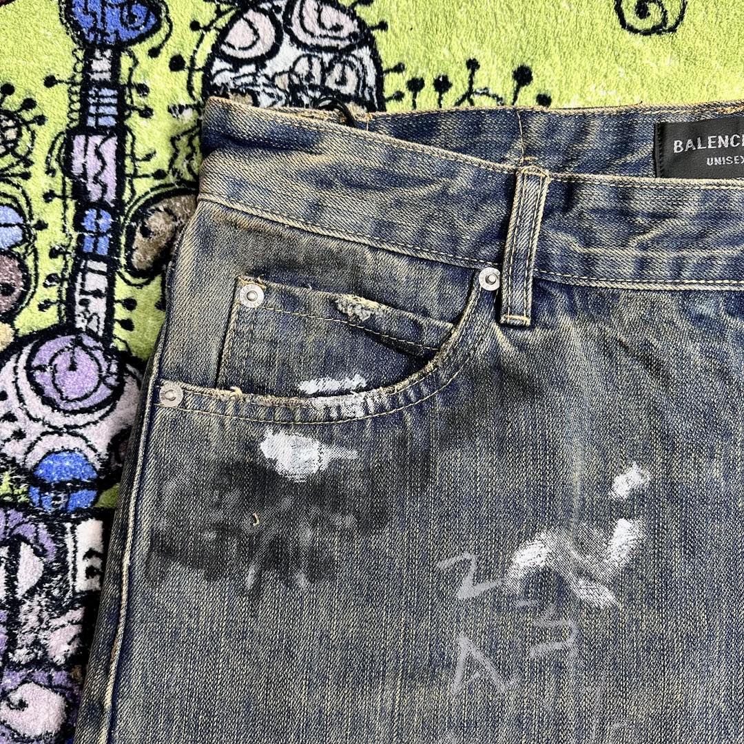 Balenciaga 巴黎世家 涂鸦手绘牛仔裤 长裤 蓝色 