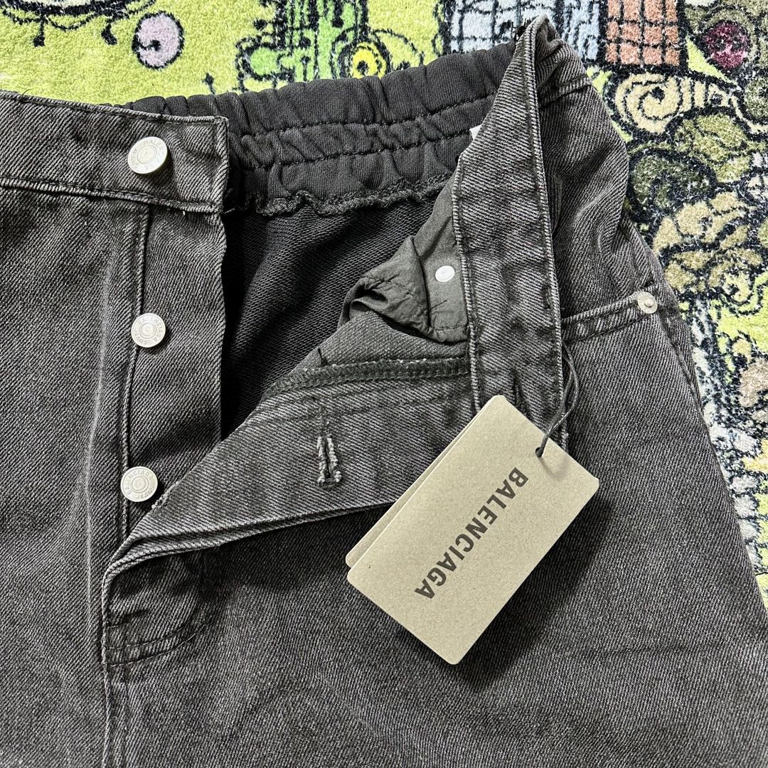 Balenciaga 巴黎世家 毛圈拼接牛仔裤 长裤 休闲裤 黑灰色