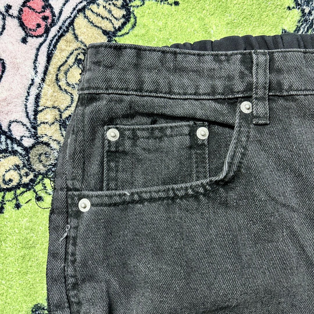 Balenciaga 巴黎世家 毛圈拼接牛仔裤 长裤 休闲裤 黑灰色