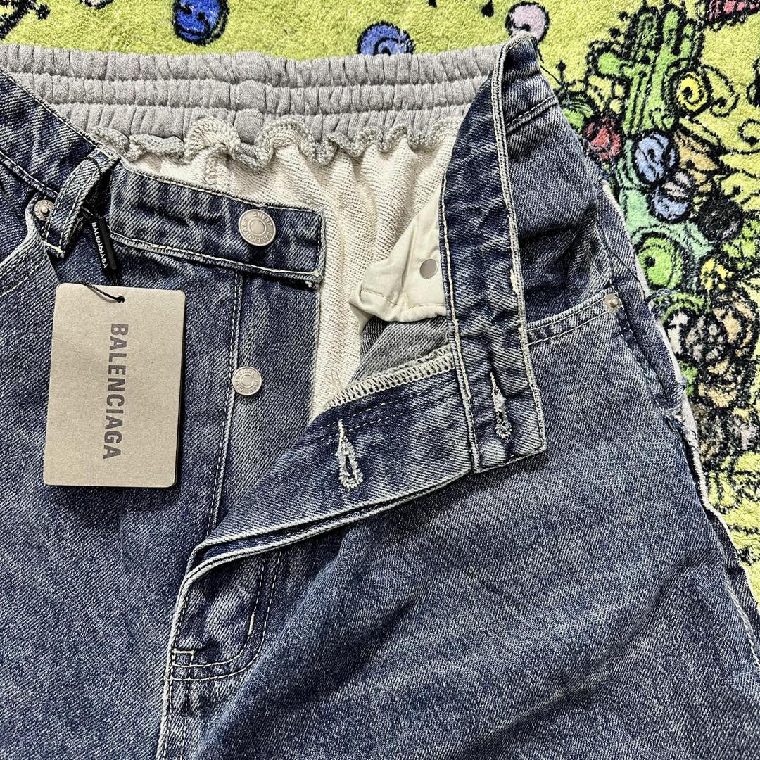 Balenciaga 巴黎世家 毛圈拼接牛仔裤 长裤 休闲裤 蓝色 