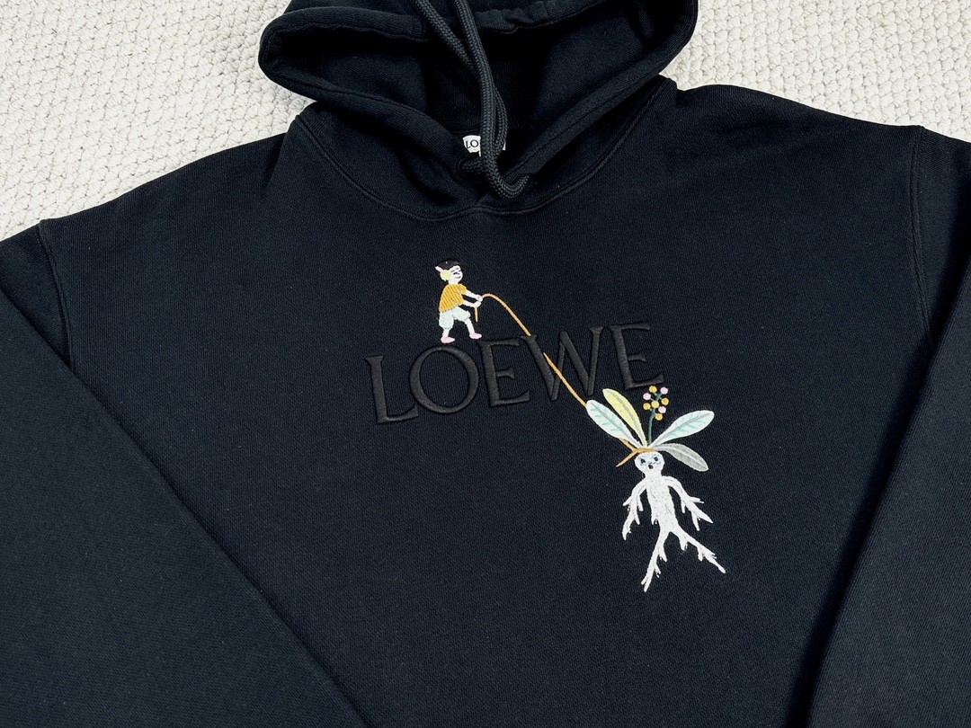 Loewe 罗意威 字母logo图案连帽卫衣 秋冬 保暖 黑色 