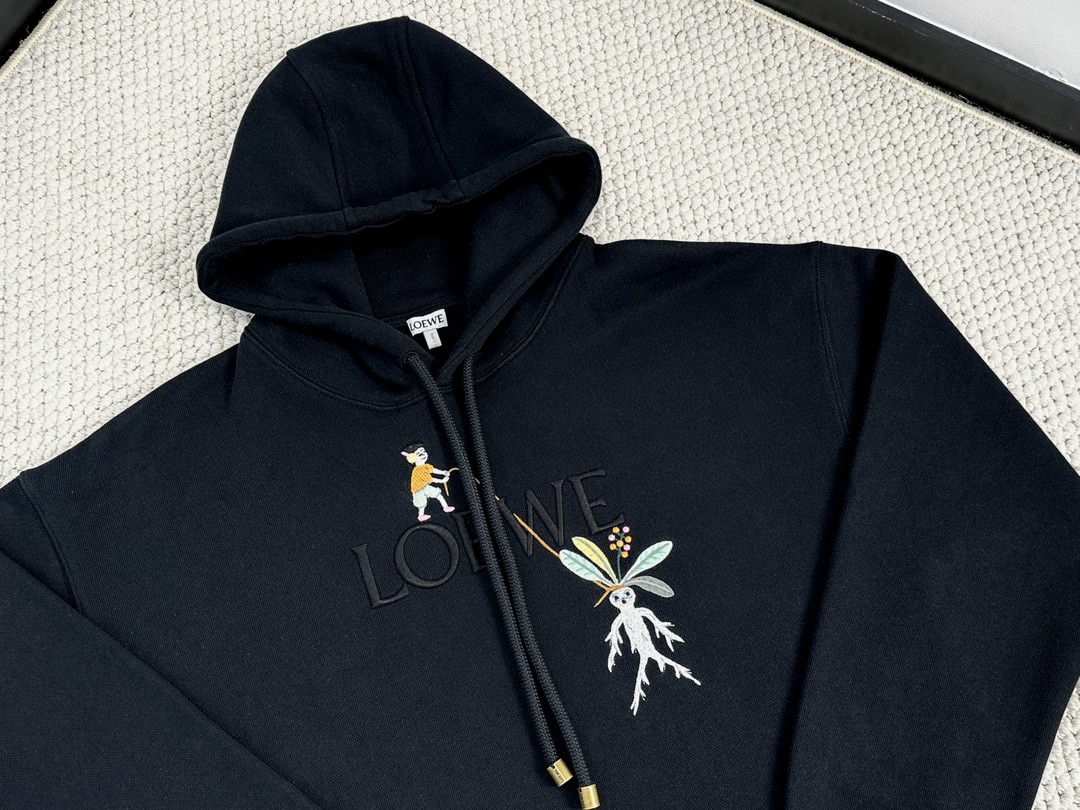 Loewe 罗意威 字母logo图案连帽卫衣 秋冬 保暖 黑色 