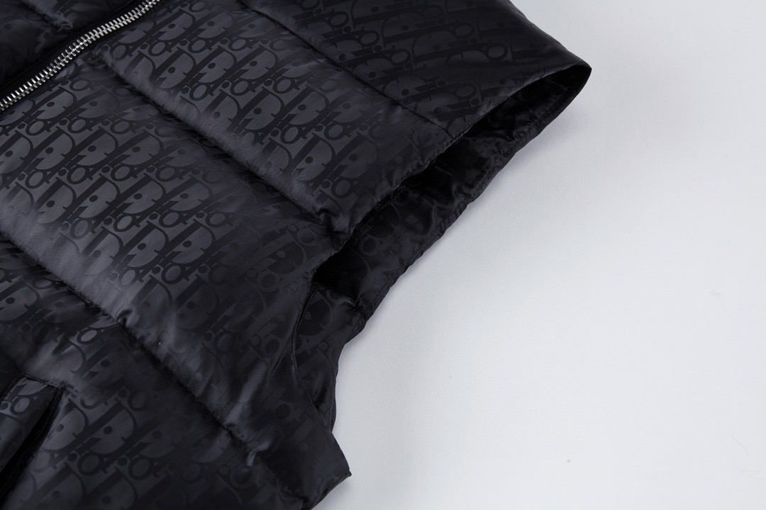 DIOR 迪奥 暗纹提花立领拉链羽绒服 外套 马甲 冬款 保暖 黑色 033C410A4462-C565