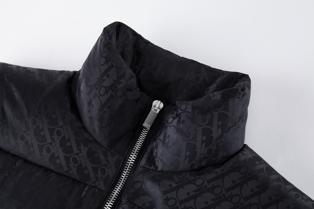 DIOR 迪奥 暗纹提花立领拉链羽绒服 外套 马甲 冬款 保暖 黑色 033C410A4462-C565