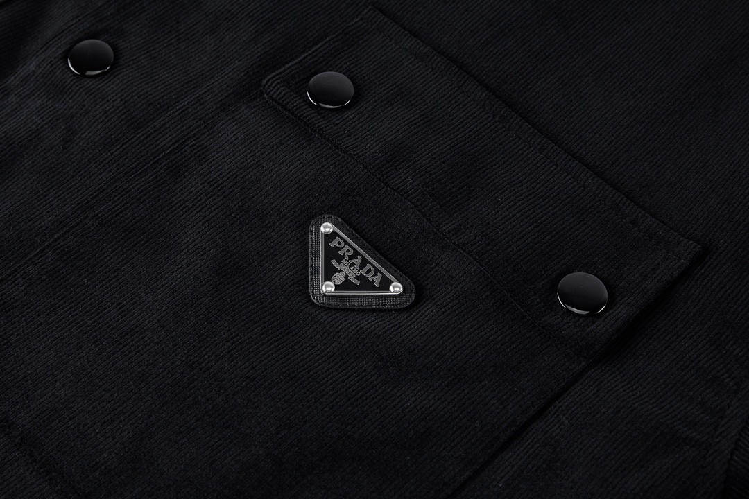 PRADA 普拉达 徽标灯芯绒长袖衬衫 外套 男女同款 黑色 
