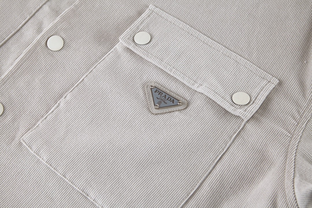 PRADA 普拉达 徽标灯芯绒长袖衬衫 外套 男女同款 奶白色 SC556-1JHC-F0K74-S-221