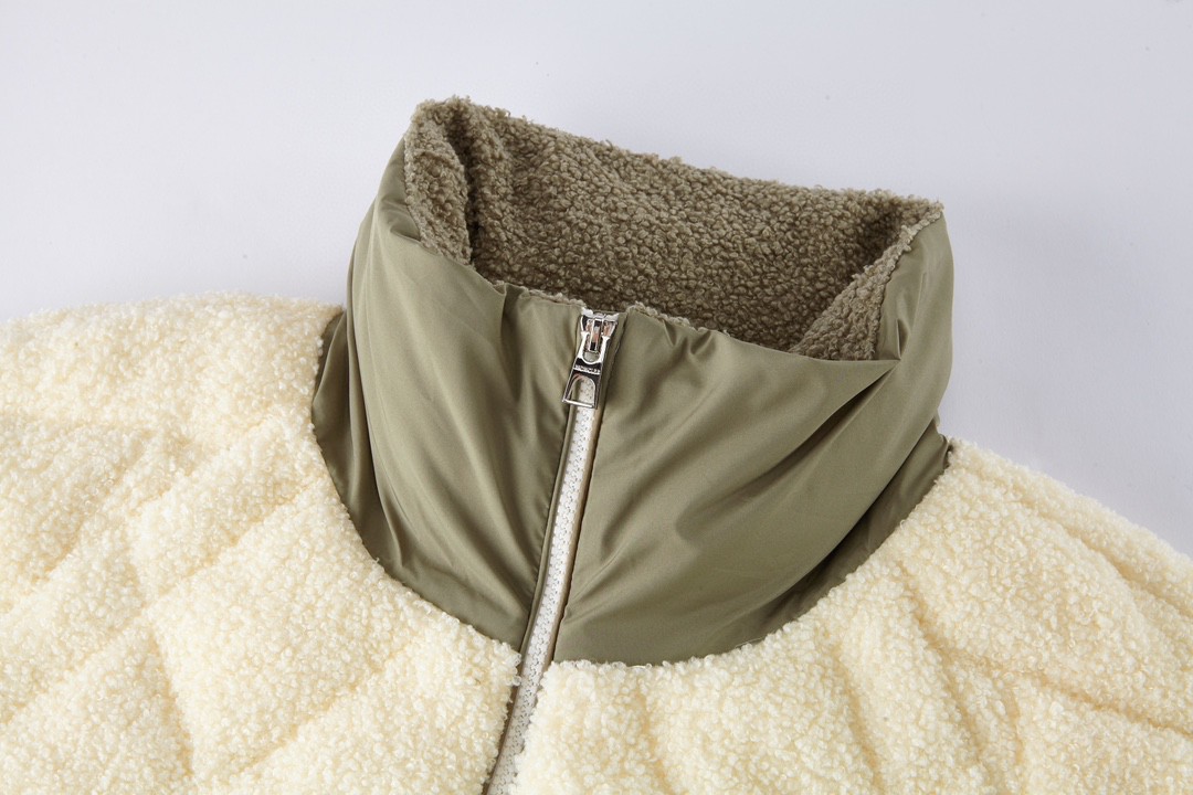 Moncler 蒙口 拼接羊羔毛立领拉链羽绒服 保暖 外套 白绿色