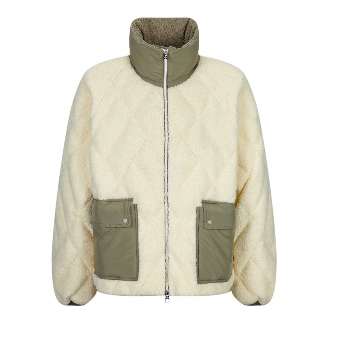 Moncler 蒙口 拼接羊羔毛立领拉链羽绒服 保暖 外套 白绿色