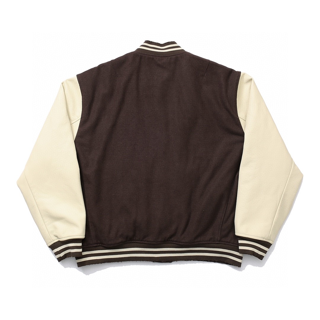 729#MADNESS 头层牛皮加羊毛拼接棒球服 夹克 长袖 外套 秋冬 男女同款 深咖色 