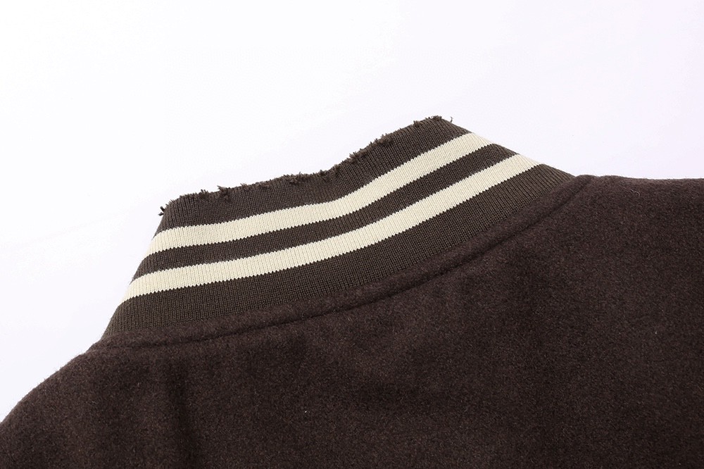 729#MADNESS 头层牛皮加羊毛拼接棒球服 夹克 长袖 外套 秋冬 男女同款 深咖色 