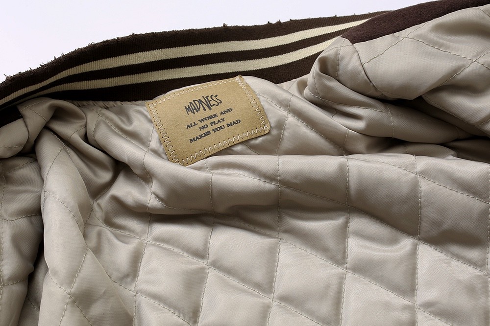 729#MADNESS 头层牛皮加羊毛拼接棒球服 夹克 长袖 外套 秋冬 男女同款 深咖色 