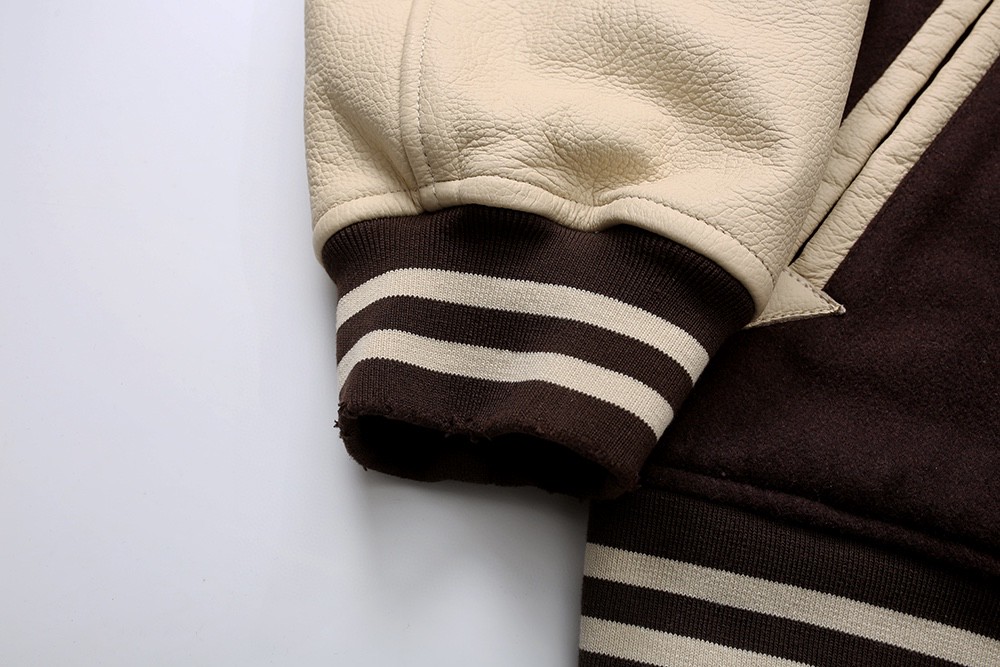 729#MADNESS 头层牛皮加羊毛拼接棒球服 夹克 长袖 外套 秋冬 男女同款 深咖色 