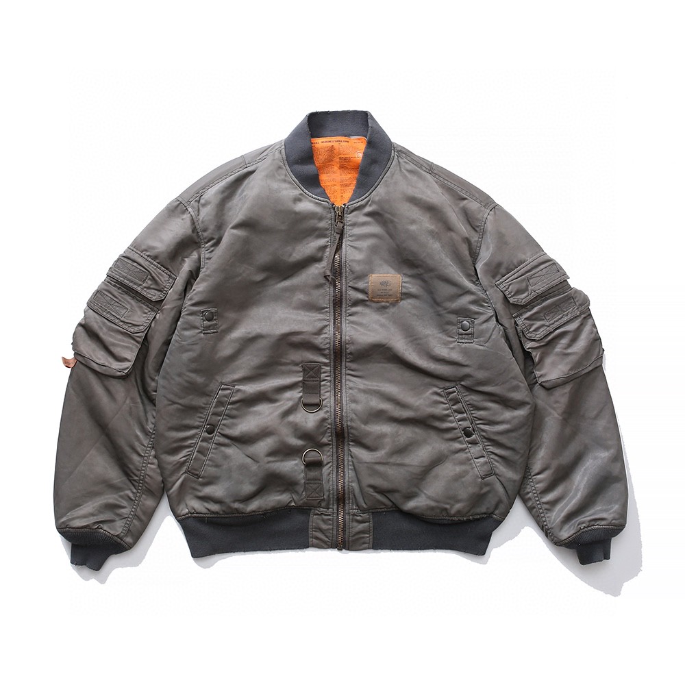 MADNESS 日系 做旧蜡染 棒球服 夹克 棉服 外套 长袖 秋冬季 休闲 男女同款 灰色 