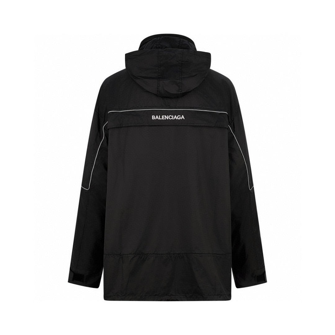 Balenciaga 巴黎世家 半拉链字母刺绣logo 连帽冲锋衣 夹克 外套 秋冬 黑色 