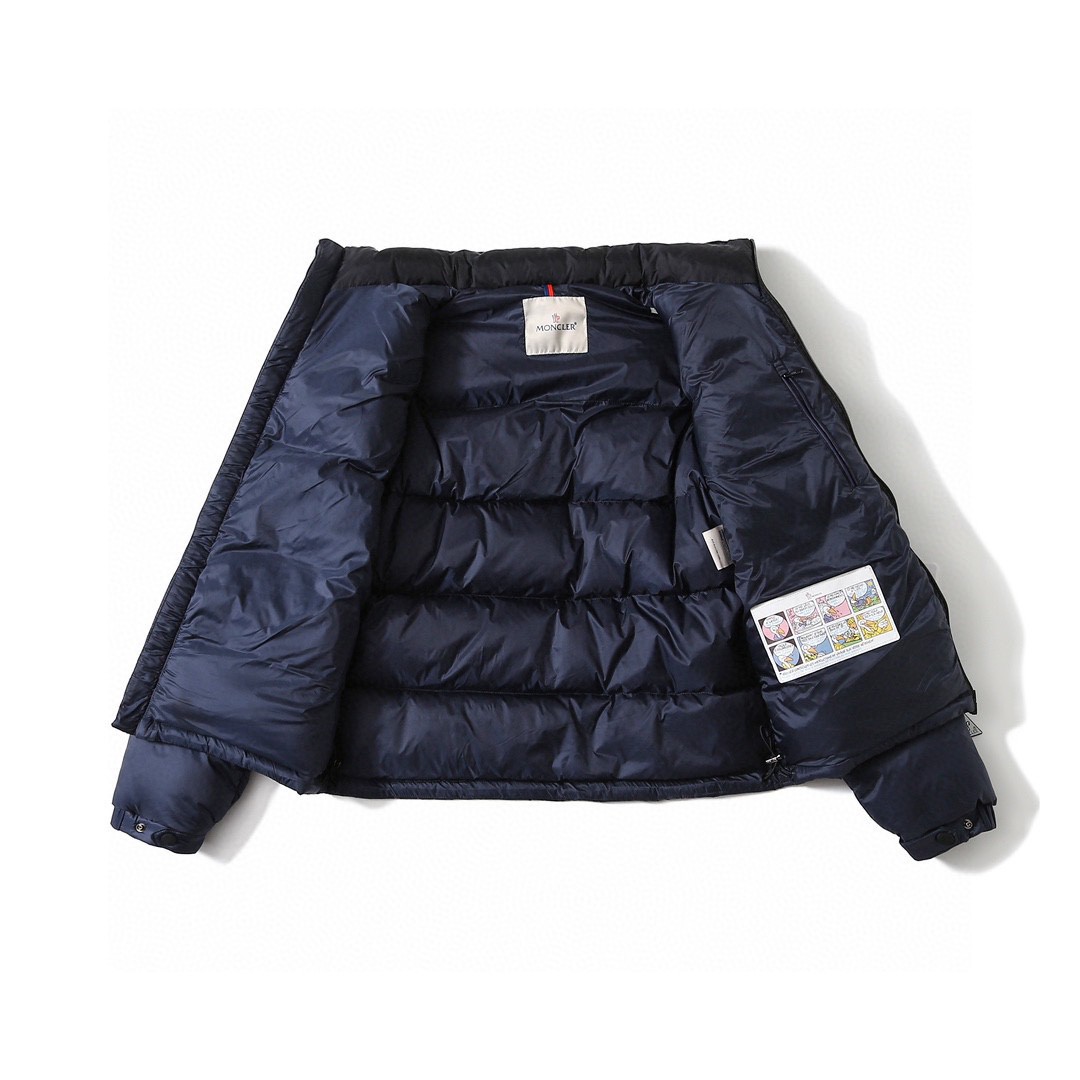 Moncler 蒙口 logo贴标拼接拉链羽绒服 保暖 外套 深蓝色 H20911A001475967G776