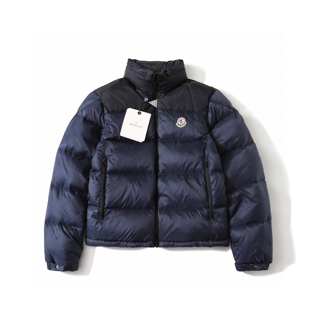 Moncler 蒙口 logo贴标拼接拉链羽绒服 保暖 外套 深蓝色 H20911A001475967G776