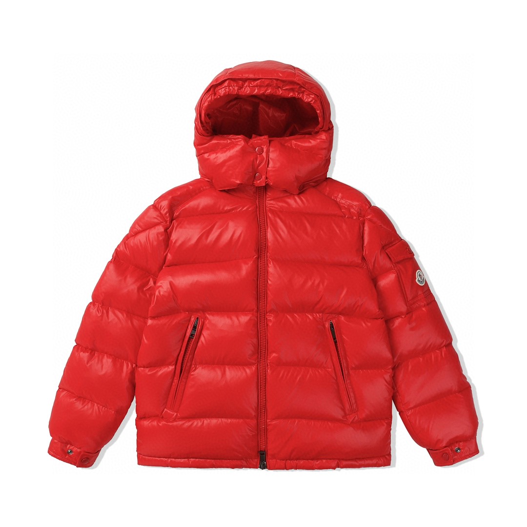 Moncler 蒙口 纯色袖子口袋徽标拉链羽绒服 保暖 外套 红色 