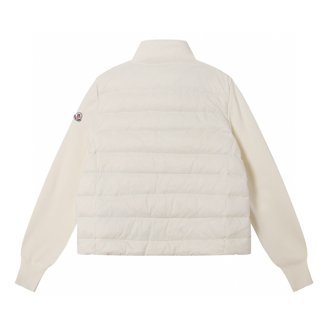 Moncler 蒙口 横格纹针织拼接立领羽绒服 夹克 保暖 外套 白色