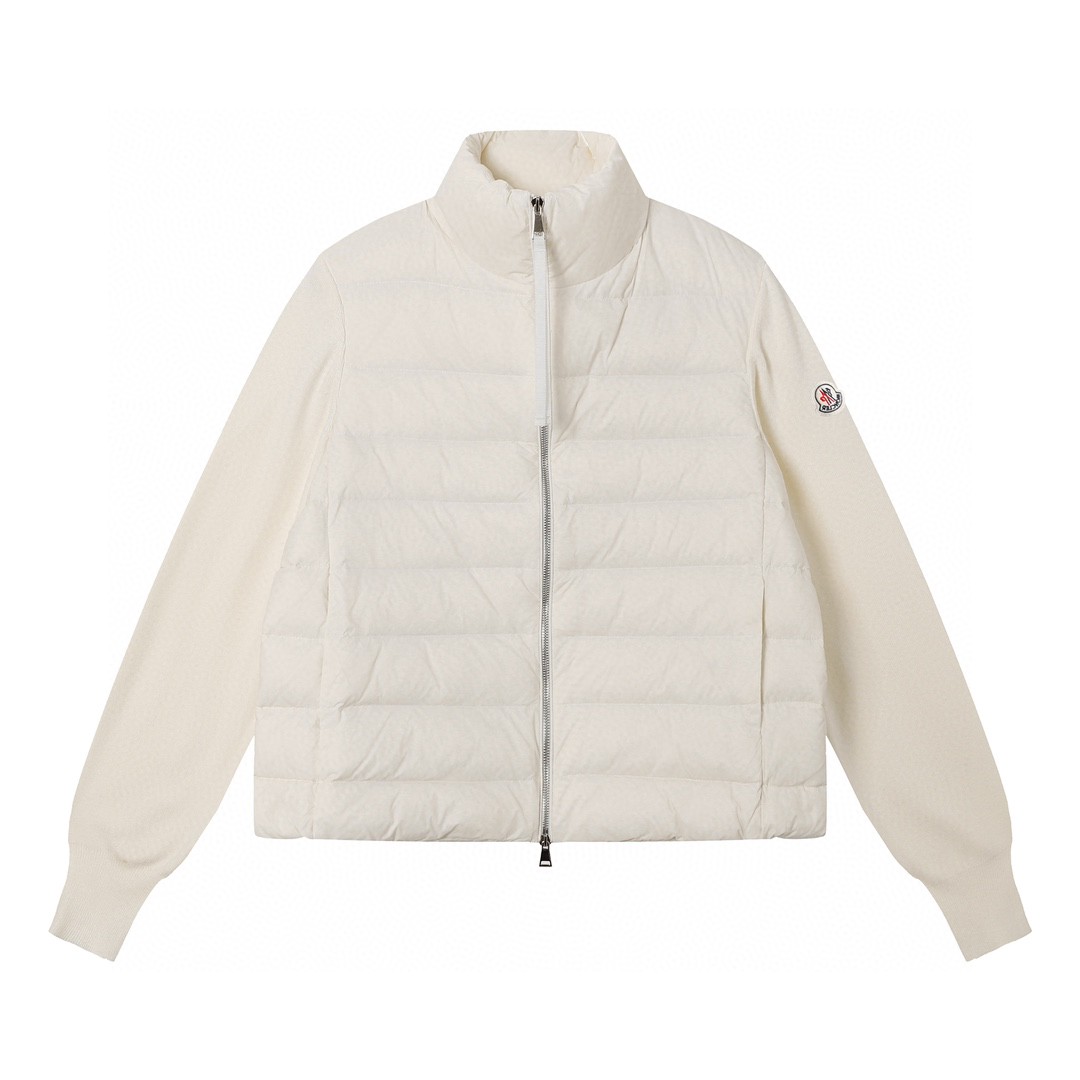 Moncler 蒙口 横格纹针织拼接立领羽绒服 夹克 保暖 外套 白色