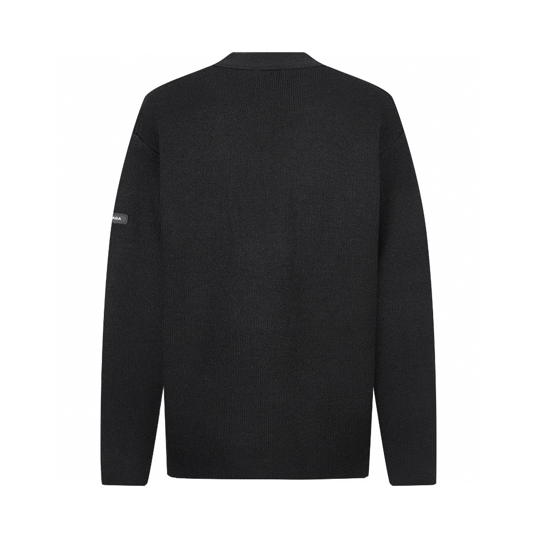 Balenciaga 巴黎世家 袖标V领羊毛开衫 针织衫 毛衣 长袖 黑色