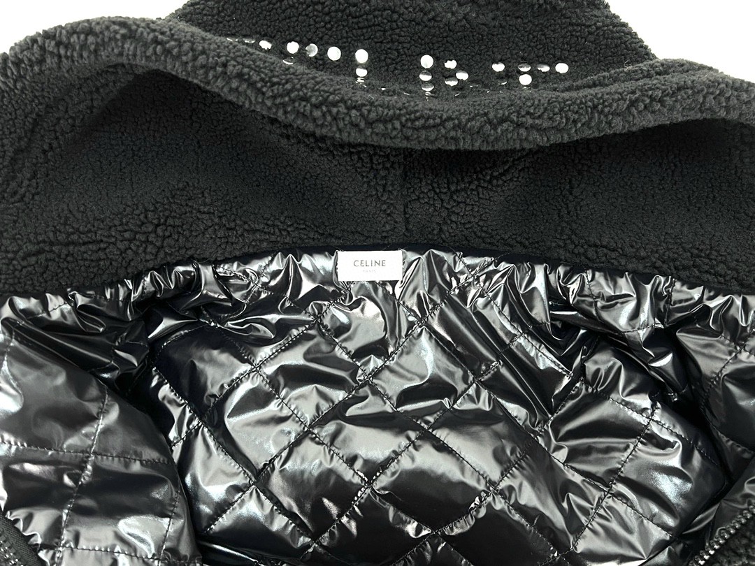CELINE 赛琳 羊羔毛铆钉连帽卫衣 外套 长袖 秋冬款 黑色 2Y906699M-38NS