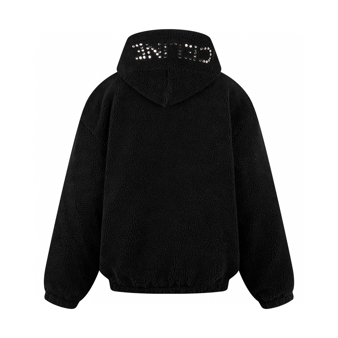 CELINE 赛琳 羊羔毛铆钉连帽卫衣 外套 长袖 秋冬款 黑色 2Y906699M-38NS
