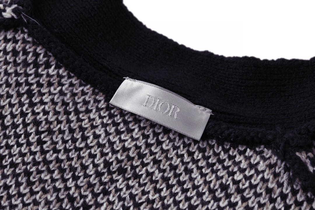 DIOR 迪奥 FW22 Logo图案满印V领针织衫 开衫 毛衣 长袖 海军蓝 213M233AT393-C581