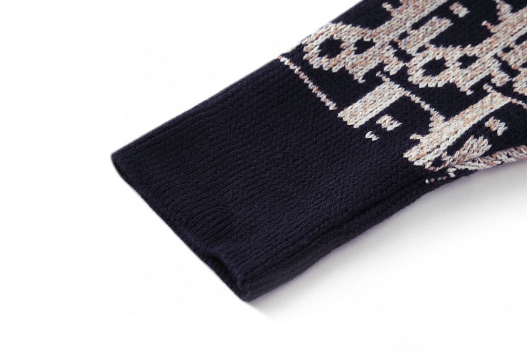 DIOR 迪奥 FW22 Logo图案满印V领针织衫 开衫 毛衣 长袖 海军蓝 213M233AT393-C581