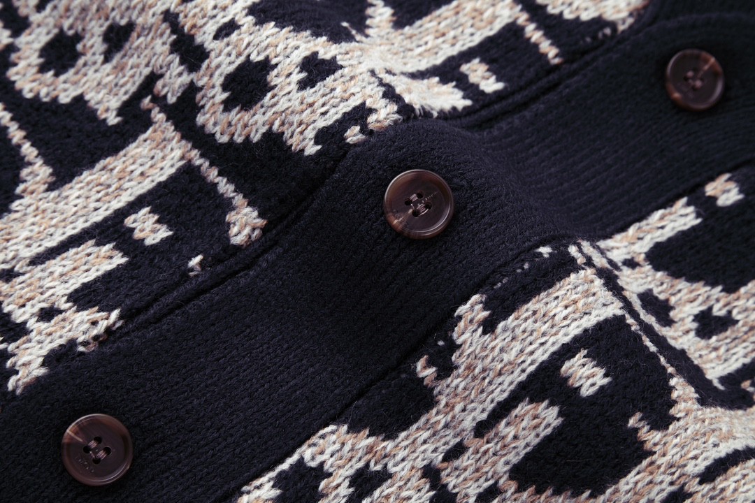 DIOR 迪奥 FW22 Logo图案满印V领针织衫 开衫 毛衣 长袖 海军蓝 213M233AT393-C581