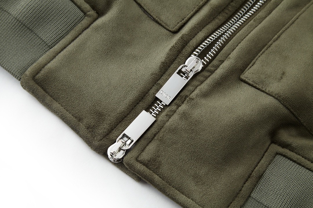 DIOR 迪奥 麂皮拼接棉服拉链夹克 棉服 外套 长袖 秋冬款 绿色 