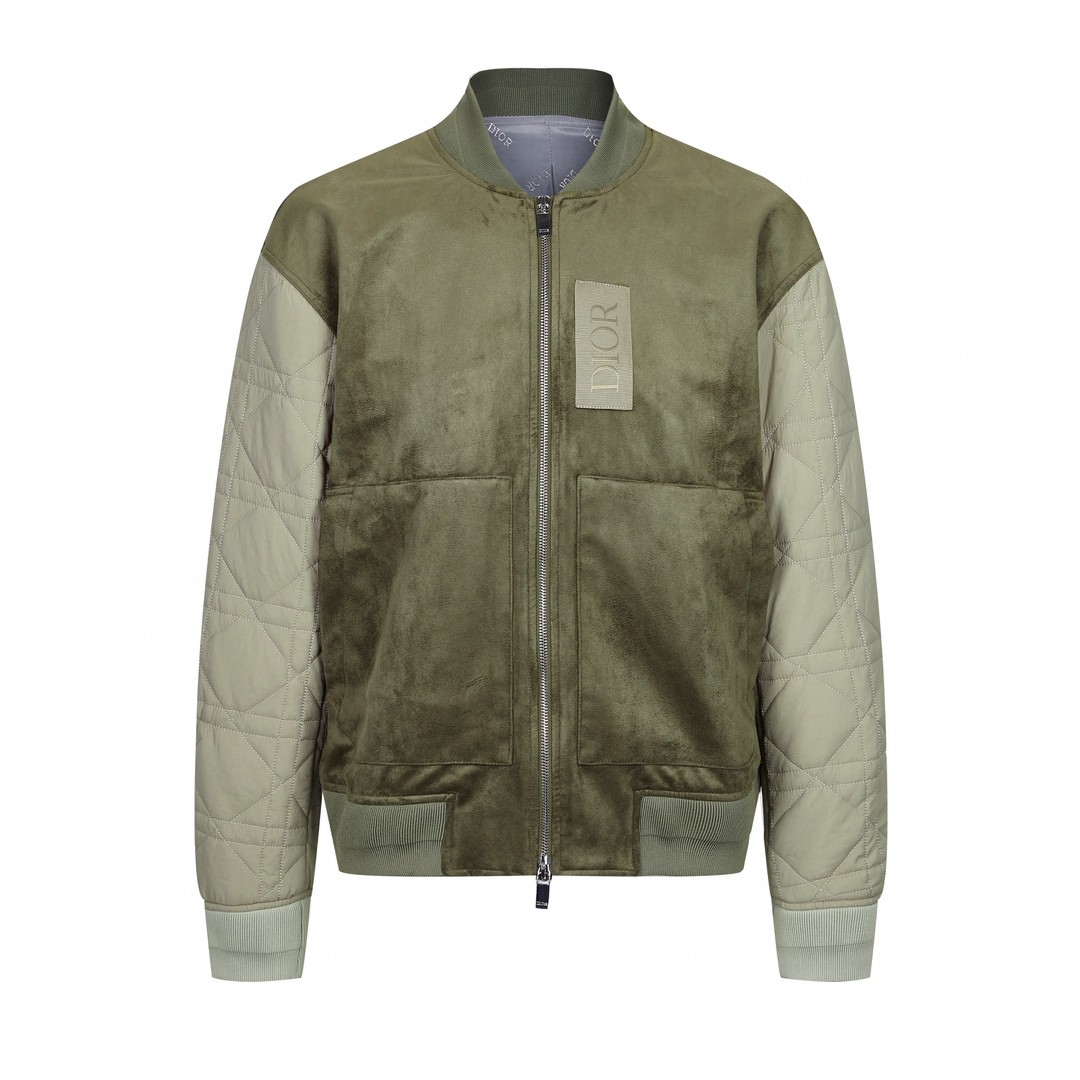 DIOR 迪奥 麂皮拼接棉服拉链夹克 棉服 外套 长袖 秋冬款 绿色 