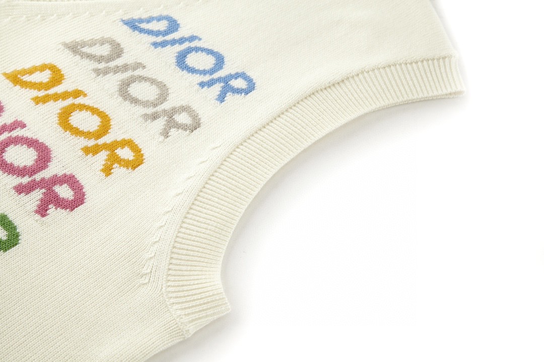 DIOR 迪奥 彩色logo字母V领毛衣 马甲 羊绒衫 套头 白色