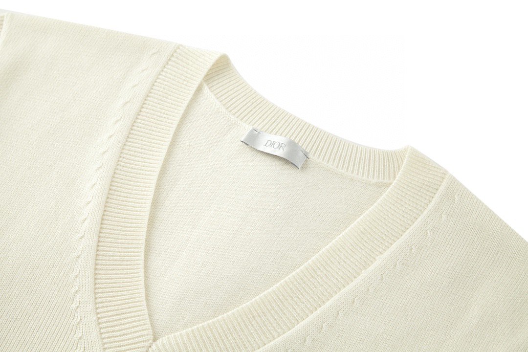 DIOR 迪奥 彩色logo字母V领毛衣 马甲 羊绒衫 套头 白色