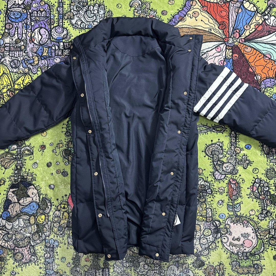 Thom Browne 经典四杠刺绣小钩图案长款羽绒服 长袖 保暖 黑色