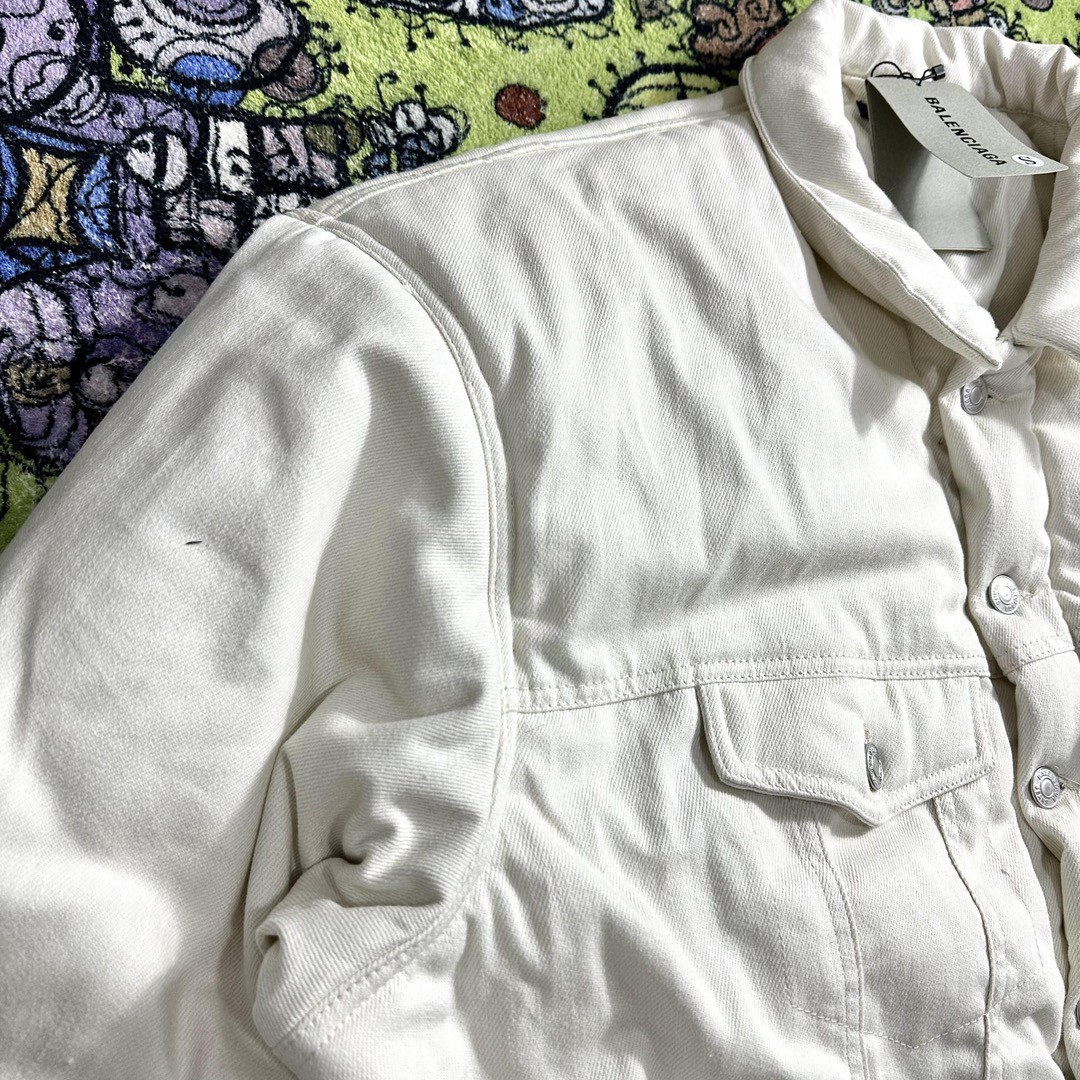 Balenciaga 巴黎世家 纯色单排扣牛仔棉服外套 夹克 棉服 长袖 保暖 白色 681689TNW039020
