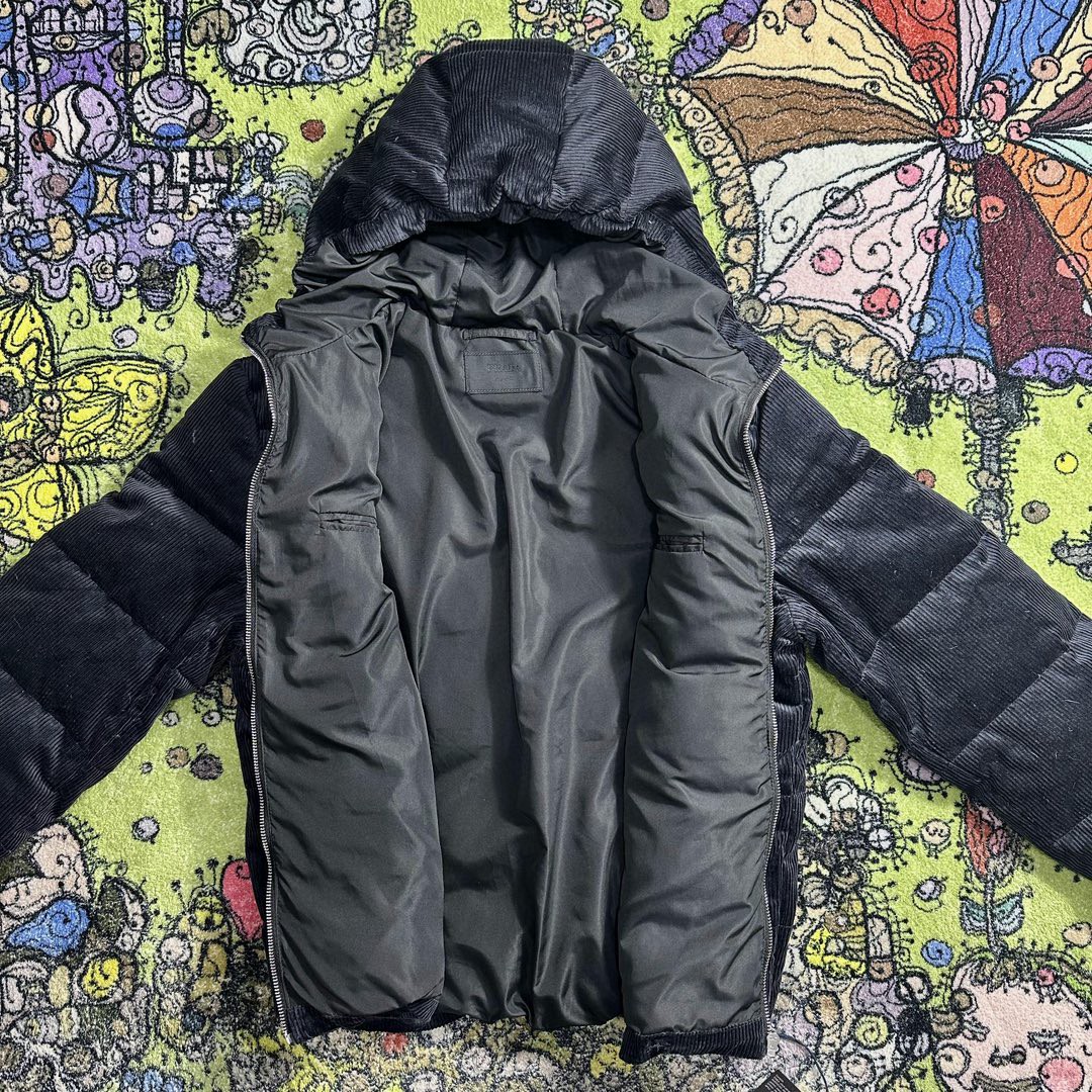 PRADA 普拉达 纯色灯芯绒连帽羽绒服 夹克 外套 保暖 冬款 孔雀绿 SGC072-1RL7-F0SVF-S-221