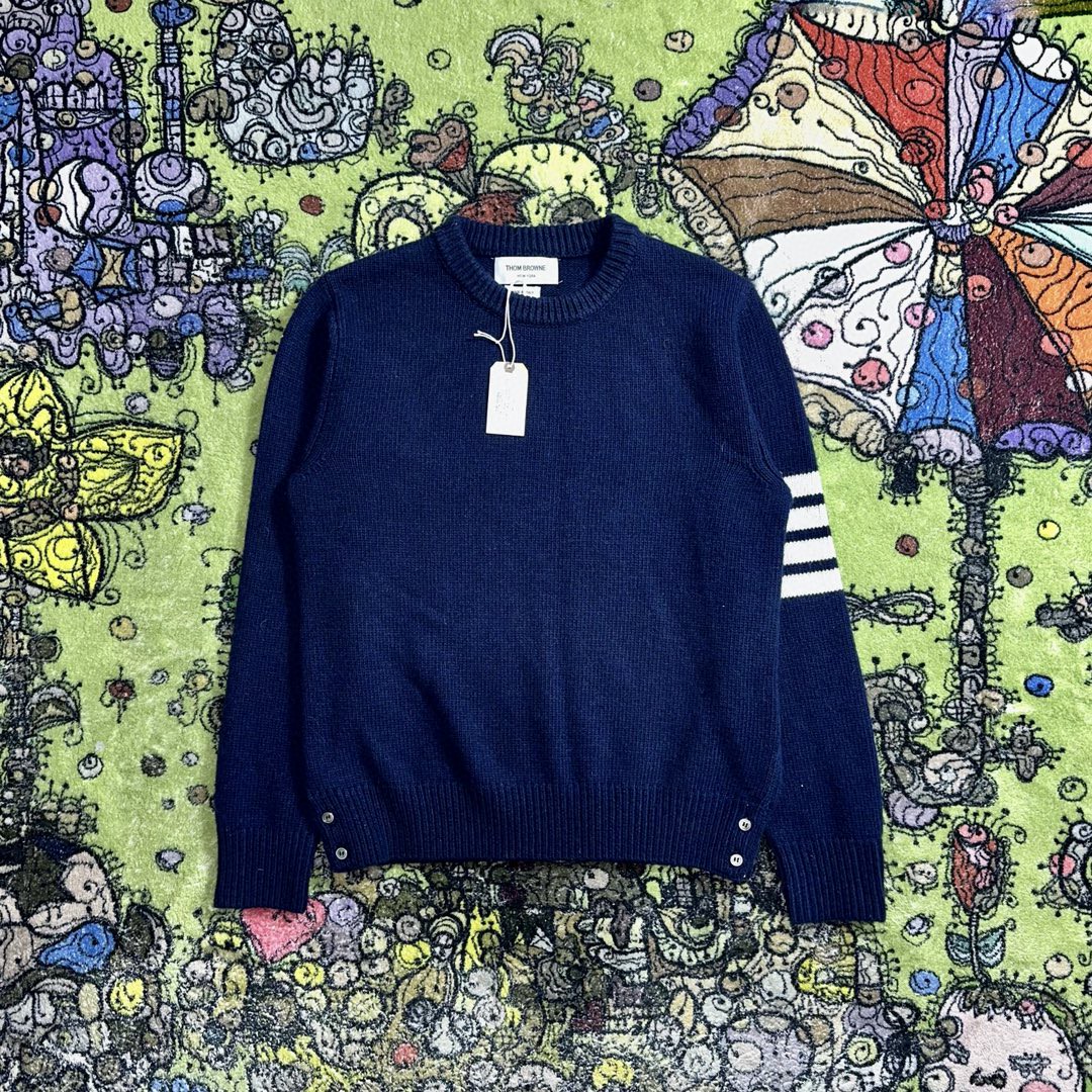 Thom Browne 经典四杠圆领针织衫 套头 毛衣 长袖 秋冬款 藏青色 MKA472A-Y1029-415