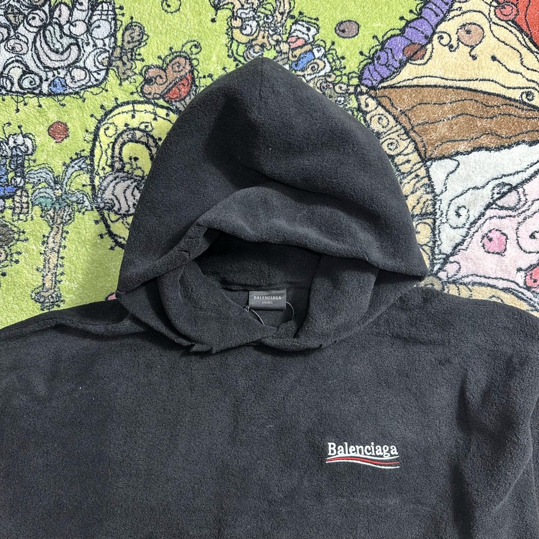 Balenciaga 巴黎世家 字母Logo印花摇粒绒帽衫 卫衣 长袖 秋冬 黑色