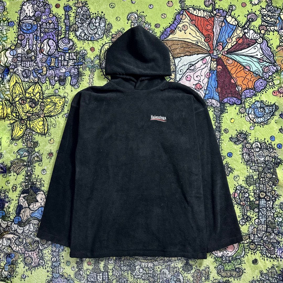 Balenciaga 巴黎世家 字母Logo印花摇粒绒帽衫 卫衣 长袖 秋冬 黑色
