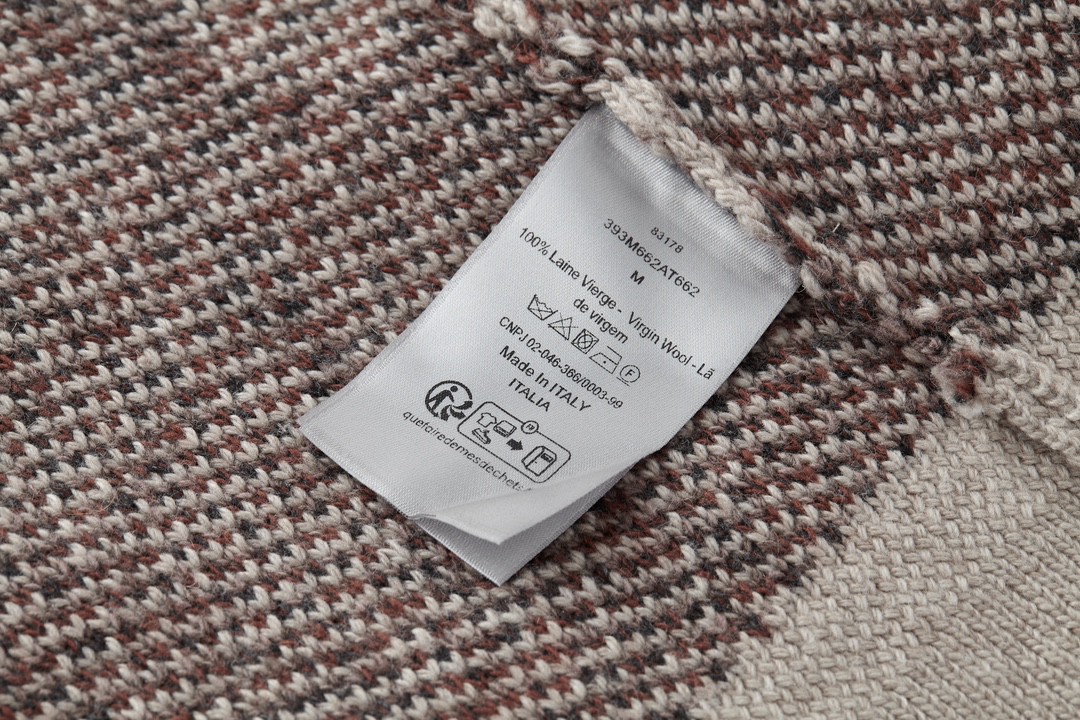 DIOR 迪奥 FW22 Logo图案满印V领针织衫 开衫 毛衣 长袖 棕色