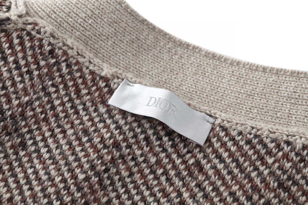 DIOR 迪奥 FW22 Logo图案满印V领针织衫 开衫 毛衣 长袖 棕色
