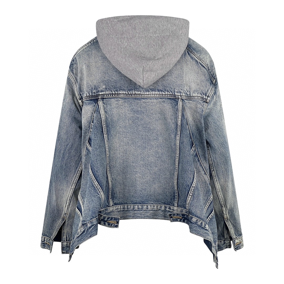 Balenciaga 巴黎世家 不规则设计连帽牛仔外套 牛仔衣 夹克 秋冬 蓝色 702435TNW014012