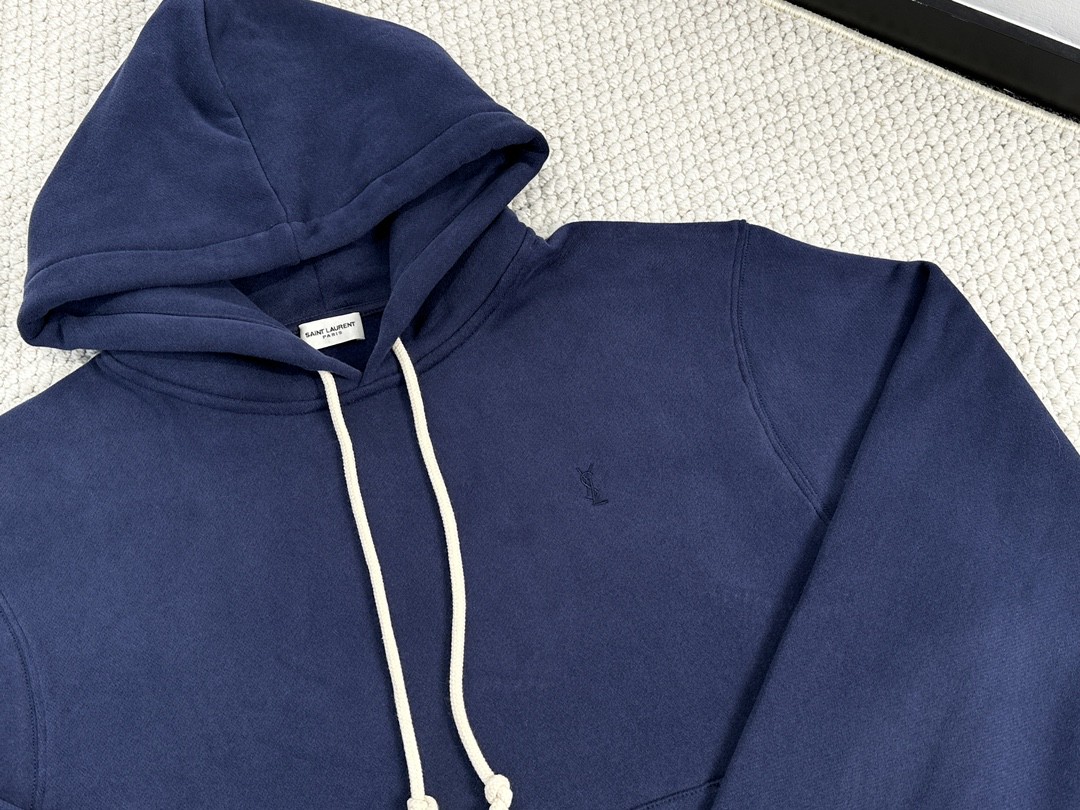 SAINT LAURENT 圣罗兰 纯色连帽卫衣 外套 秋冬款 蓝色