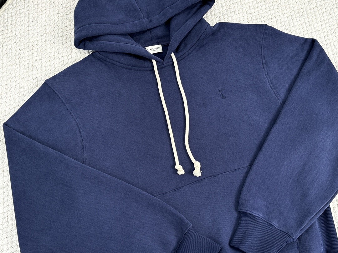 SAINT LAURENT 圣罗兰 纯色连帽卫衣 外套 秋冬款 蓝色