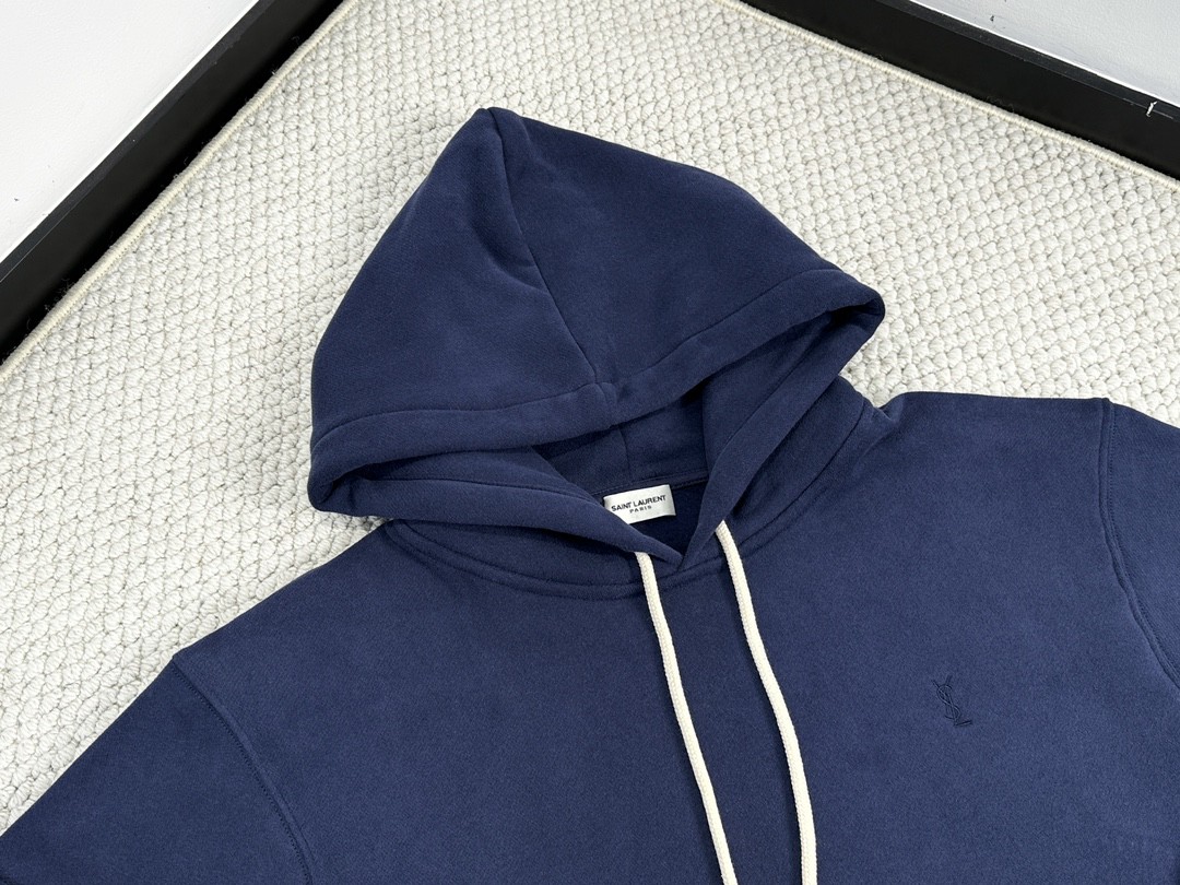 SAINT LAURENT 圣罗兰 纯色连帽卫衣 外套 秋冬款 蓝色