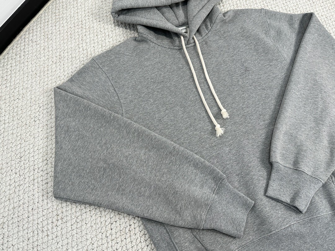 SAINT LAURENT 圣罗兰 纯色连帽卫衣 外套 秋冬款 灰色